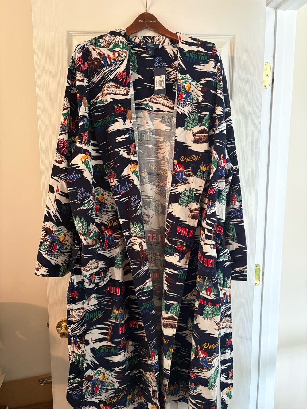 NEW Ralph Lauren Navy Ski-Print Open Robe